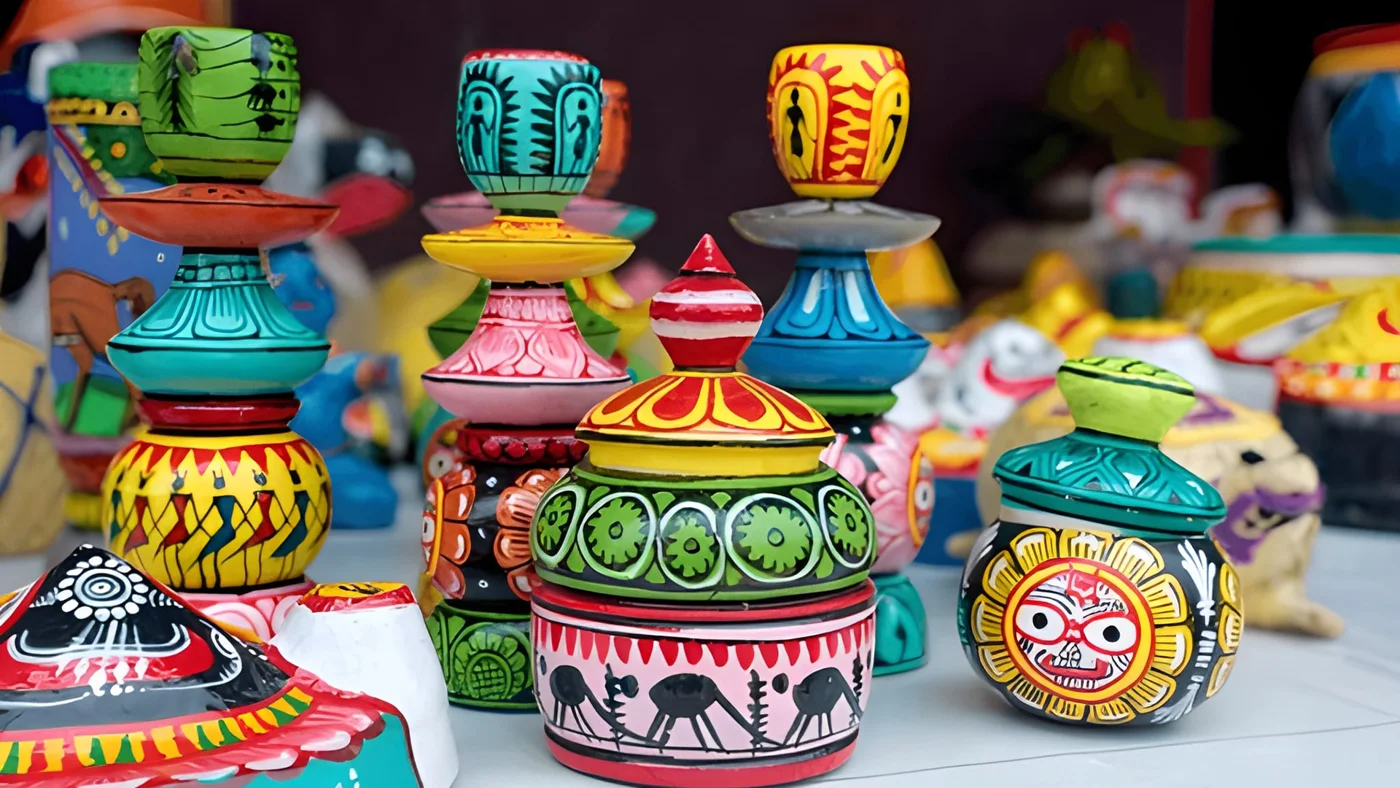 Brightly painted handcrafted pots