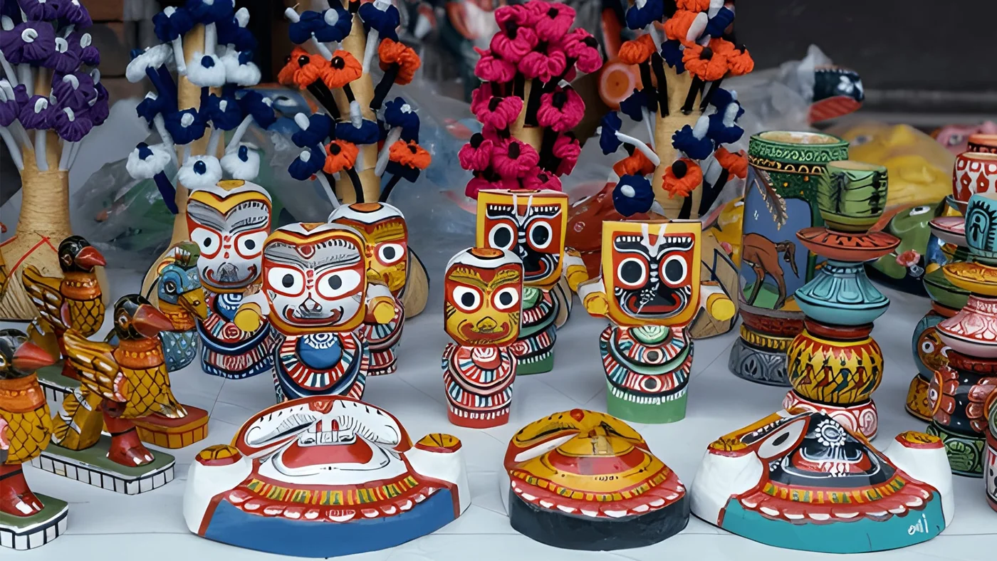 Colourful handcrafted Jagannath figures